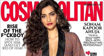 Sonam rocks cleavage in a plunging shirt
