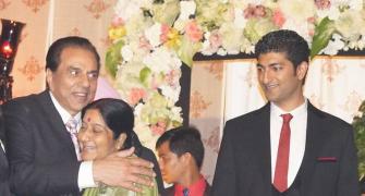 PIX: Sushma Swaraj, Advani attend Ahana Deol's wedding reception