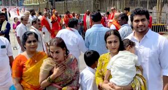 Rajinikanth's Daughters Visit Tirumala Temple