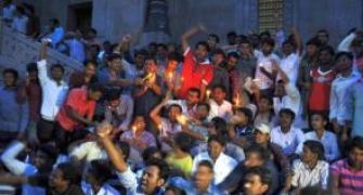 Jubilation, festive spirit at Andhra Bhawan for Telangana