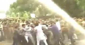 BJP activists clash with police outside Bansal's residence