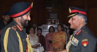 Army chief Gen Bikram Singh meets his predecessor V K Singh