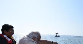 On board a hoverboat, Modi lays foundation for Shivaji memorial