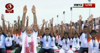 PHOTOS: Netas bend and twist for Yoga Day