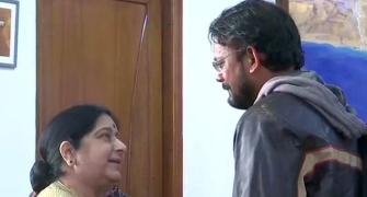 'Meri madam mahaan': Freed Indian Hamid Ansari meets Sushma