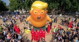 'Trump baby' blimp flies above London as hundreds protest US president