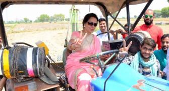 PHOTOS: Hema Malini takes a tractor tour to woo voters