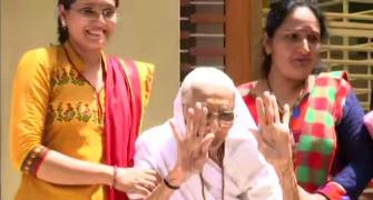 PM's mom greets supporters to chants of 'Har Har Modi'