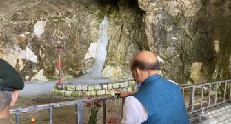 Rajnath Singh offers prayers at Amarnath cave shrine