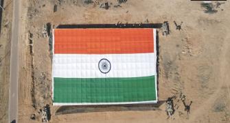 PIX: Largest Khadi flag unfurled along Indo-Pak border
