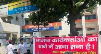 Banner at UP police station says 'BJP workers barred'