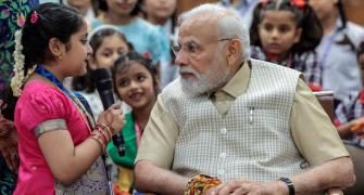 PIX: PM celebrates Raksha Bandhan with school kids