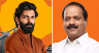 Poll rivals shake hands outside Siddhivinayak temple