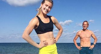 Eugenie Bouchard sweats it out on the beach