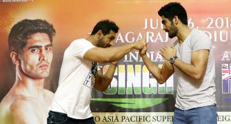 Vijender does the 'Dishoom' with John ahead of title bout