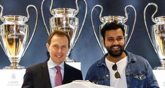 Real Madrid present Rohit with customised jersey