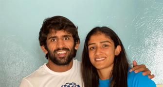 Bajrang, Sangeeta and their Bronze medal