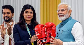 PIX: Nikhat sports PM's autograph on boxing gloves