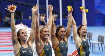 PIX: Ledecky takes record but Aus win 4x200 freestyle