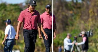 Tiger Wood in awe as son Charlie leads the way