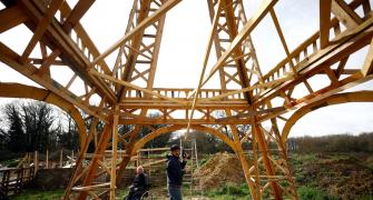 PIX: Two friends build Eiffel Tower from recycled wood
