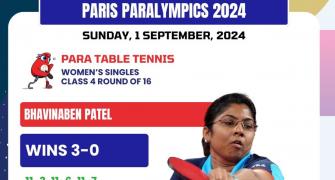 Paralympics: Paddler Bhavina enters class 4 quarters