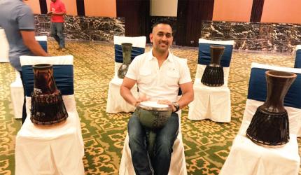 Team India's bonding session: Dhoni, Rahane turn percussionists