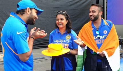 Hit in stands by Rohit six, fan gets autographed hat