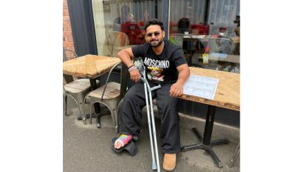 Sidelined with broken foot but Pant in high spirits!