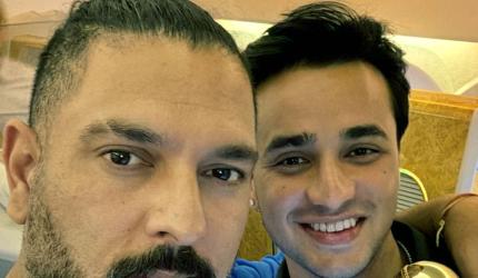 Abhishek Celebrates With Mentor Yuvraj