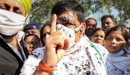 Ink thrown at AAP MP Sanjay Singh in Hathras