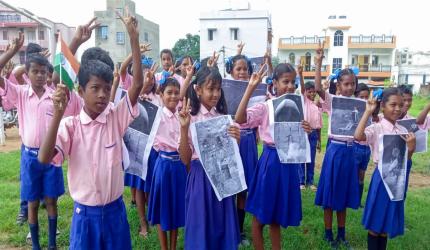 Children gather in schools to witness moon landing