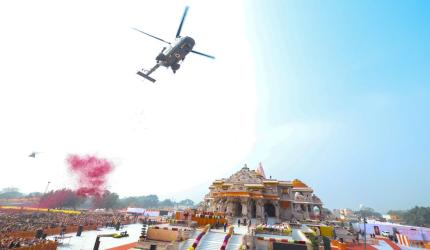 SEE: IAF choppers shower flower petals on Ram mandir