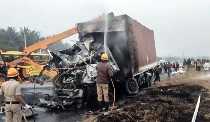 Karnataka: Bus catches fire after collision, 6 killed