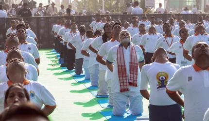 PIX: Modi leads Yoga Day celebrations from Vizag beach