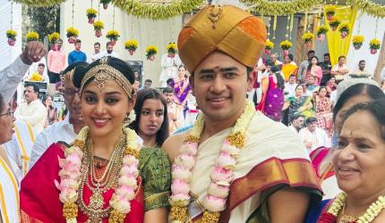 PIX: BJP MP Tejasvi Surya marries Carnatic singer