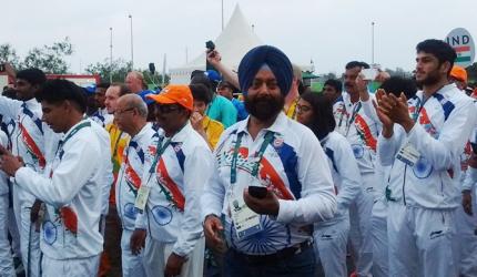 PIX: Indians upbeat at welcome ceremony in Rio