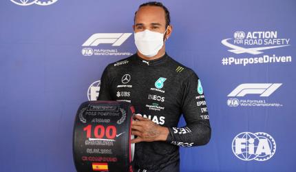 F1: Hamilton celebrates his 100th pole in Spain