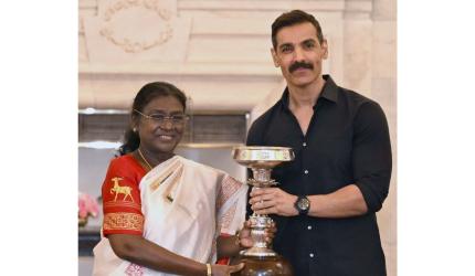 PIX: Durand champs NEUFC honoured by President Murmu