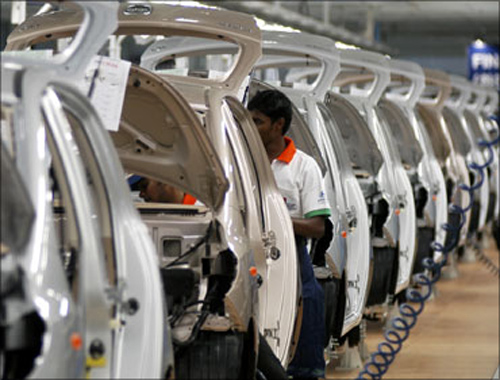 A worker at an auto factory in Chennai.
