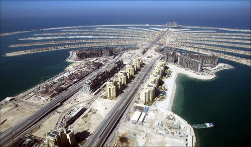 A view of The Palm Island Jumeirah in Dubai, with some residential homes that have been completed.
