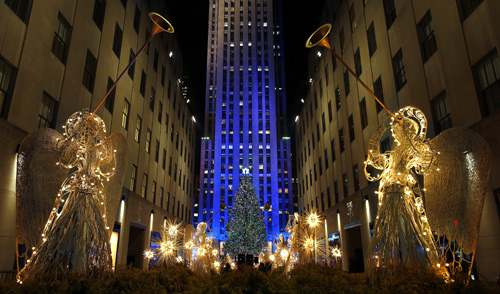 View of the 80th Annual Rockefeller Center Christmas Tree Lighting Ceremony in New York.