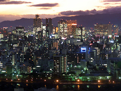 Skyline of Osaka, Japan.