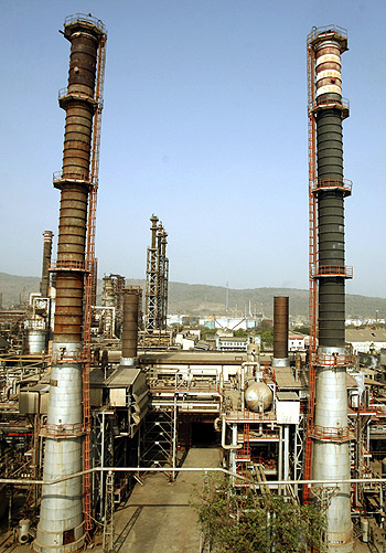 A general view of a Bharat Petroleum Corporation Ltd refinery is seen in Mumbai.