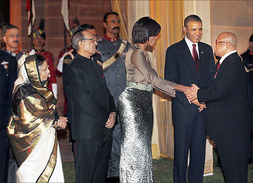 Captain C P Krishnan Nair with US president Barack Obama and Michelle Obama.