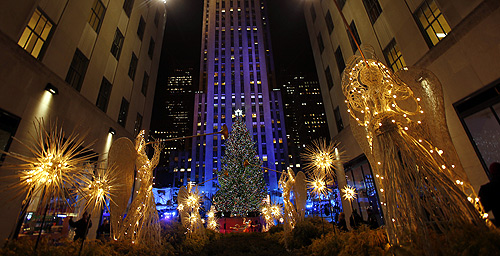 The tree is seen during the 80th Annual Rockefeller Center Christmas Tree Lighting Ceremony in New York.