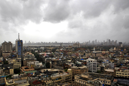 Monsoon clouds loom over Mumbai's skyline.