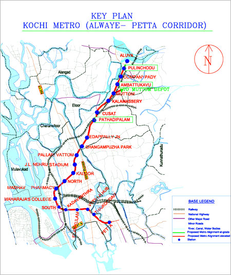 Kochi Metro route map.