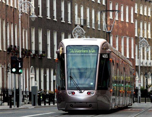 Tram service in south Dublin, Ireland.