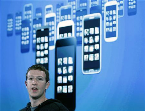 Mark Zuckerberg, Facebook's co-founder and chief executive during a Facebook press event to introduce 'Home' a Facebook app suite that integrates with Android, in Menlo Park, California.